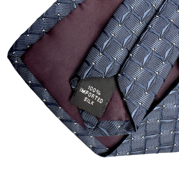 Villa Bugatti 100% Silk Tie Made in Italy Blue Basket Weave Pattern 58" 3.75" - Picture 7 of 10